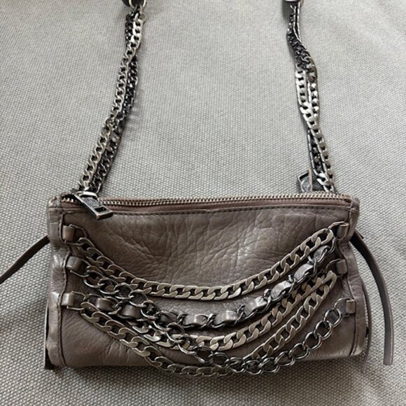 Ash Handbags - Ash Domino Chain Crossbody Bag in gunmetal grey leather.